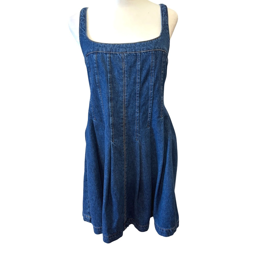 Reformation‎ Violet Denim Mini Dress Size 2 Blue Smocked Festival Western